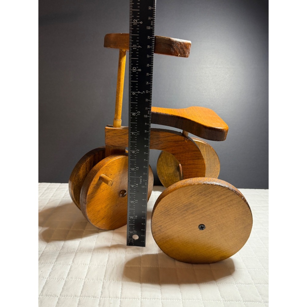 Vintage Handmade Wooden Child Tricycle Toy Mid Century Folk Art Wood Decor 12in - Picture 6 of 7